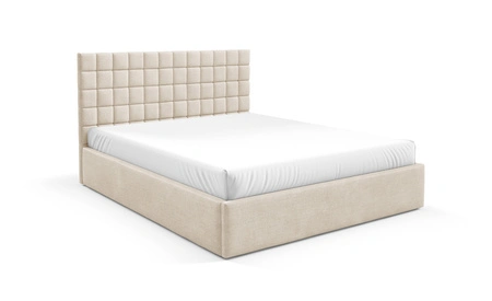 Łóżko tapicerowane Graso 140x200 kremowe nowoczesne i eleganckie łóżko gustowny symetryczny wzór na wezgłowiu pojemnik na pościel