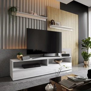 Szafka RTV Plisii 172 cm biała / biały połysk z możliwością powieszenia i półkami stylowy design wpisujący się w każde wnętrze