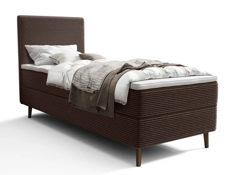 Łóżko kontynentalne Totti 90x200 brązowe stylowe łóżko z pojemnikiem na pościel trójwymiarowa tkanina o wyrazistych prążkach