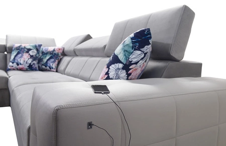 Narożnik z funkcją spania Hampton VII kwarcowy róż lewostronny narożnik do pokoju wykonany z aksamitnej tkaniny o gładkiej powierzchni