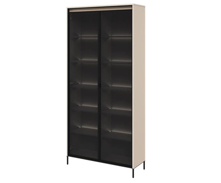 Zestaw mebli Trend beżowy nowoczesny design meble z klimatycznym oświetleniem w postaci paska led pod górnym blatem ryflowane fronty