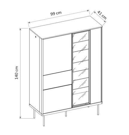 Witryna Epiro 99 cm beżowy / dąb ciemny stylowa witryna szklana z szufladą w stylu minimalistycznym z oświetleniem system push to open