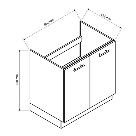 Szafka kuchenna pod zlewozmywak Zova D80 ZL biały / dąb halifax frezowane uchwyty szafka odporna na działanie wilgoci i uszkodzenia