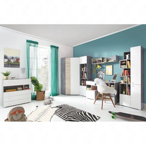 Zestaw mebli Epsilon beton / biały / dąb idealna propozycja do pokoju młodzieżowego lub dziecięcego w modnym stylu