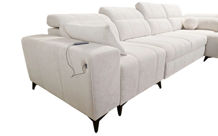 Narożnik z funkcją spania Penejos XI łososiowy prawostronny wygodny narożnik z regulowanymi zagłówkami i dwoma pojemnikami na pościel