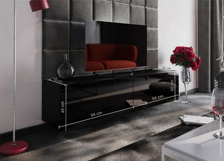 Szafka RTV Neve 188 cm czarny połysk idealna szafka do salonu dla miłośników nowoczesnych aranżacji o eleganckim charakterze