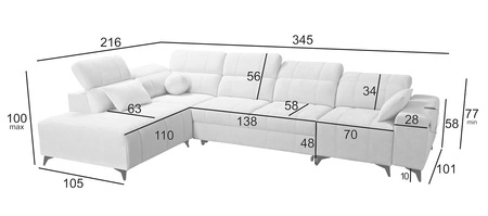 Narożnik z funkcją spania Penejos XI Lux kremowy lewostronny stylowy narożnik rozkładany z komfortowym wysuwanym podnóżkiem