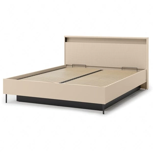 Łóżko Trend 180x200 cm beżowe stylowe łóżko z pojemnikiem na pościel wygodny ryflowany zagłówek zachwyca eleganckim designem