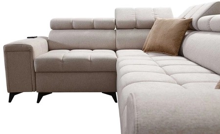 Narożnik z funkcją spania Bolmso III zielony lewostronny narożnik z pojemnikami na pościel szuflada z pełnym wysuwem w boczku mebla