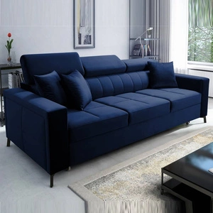 Sofa z funkcją spania Nausa granatowa regulowane zagłówki odporna na zaciągnięcia i zadrapania komfortowa podczas wypoczynku