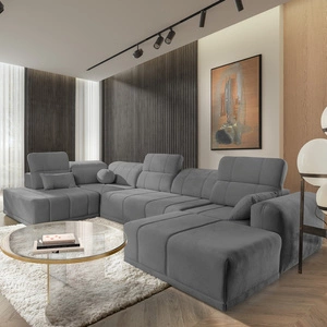 Narożnik z funkcją spania Cetara VI szary prawostronny komfortowy i stylowy narożnik rozkładany z przesuwanymi oparciami