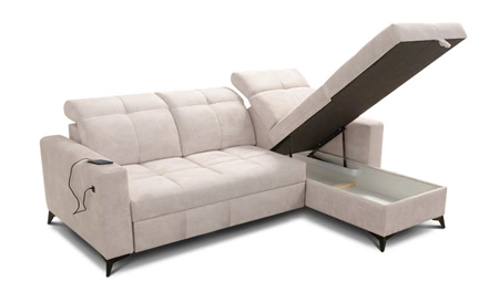 Narożnik z funkcją spania Laredo szary popiel prawostronny komfortowy i stylowy narożnik rozkładany z pojemnikiem na pościel