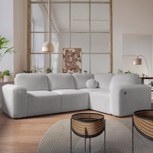 Narożnik z funkcją spania Arbon II szary popiel prawostronny stylowe wzornictwo charakterystyczny obły kształt pojemnik na pościel