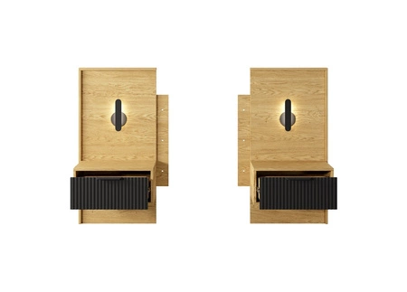 Szafki nocne Baltic dąb baltic / czarny z szufladą nowoczesny design szafki z subtelnym oświetleniem LED efektowne ryflowane fronty