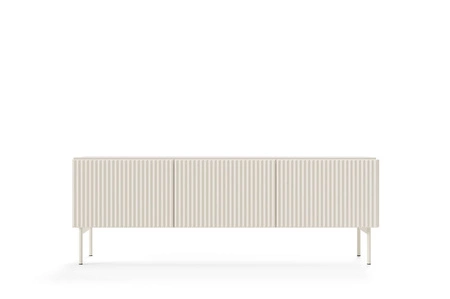 Szafka RTV Muti 147 cm beżowa designerska szafka z efektownym ryflowaniem na frontach i korpusie system otwierania push to open