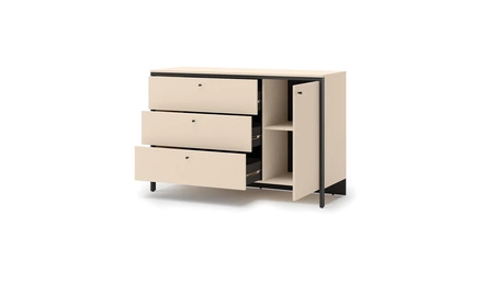 Komoda z szufladami Enna 136 cm beżowy / czarny funkcjonalna i pojemna komoda z klimatycznym oświetleniem LED idealna do sypialni