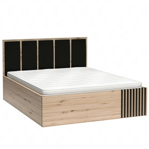 Łóżko Cali 140x200 cm dąb artisan / czarny z pojemnikiem to idealne łóżko do sypialni tapicerowany zagłówek ozdobne lamele na łóżku