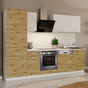 Zestaw mebli kuchennych z blatem Toni 270 cm biały / dąb artisan komplet kuchenny doskonale prezentuje się w klasycznych wnętrzach