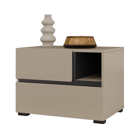 Szafka nocna Cross ciemny beżowy szafka z szufladami do sypialni nowoczesny design prosta forma pojemne szuflady