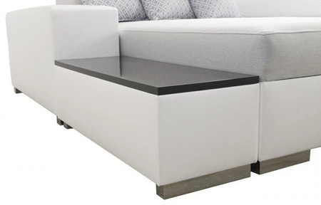 Narożnik z funkcją spania Provo siwy / biały lewostronny narożnik z pojemnikiem na pościel i funkcjonalną dostawką