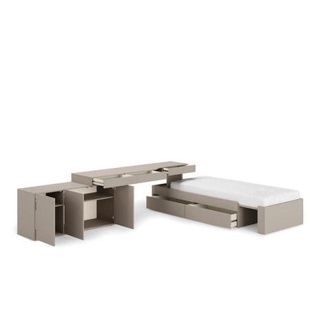 Zestaw mebli Woow clay grey lewy stylowy zestaw mebli narożny do małego pokoju młodzieżowego możliwość dopasowania do układu wnętrza