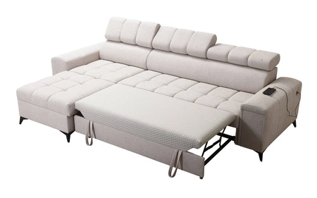 Narożnik z funkcją spania Bolmso grafitowy lewostronny narożnik z dwoma pojemnikami na pościel praktyczna szuflada w boczku mebla