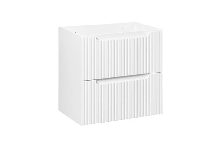 Zestaw mebli łazienkowych Nova biały / dąb coast evoke stylowe szafki łazienkowe z eleganckim pionowym ryflowaniem frezowane uchwyty