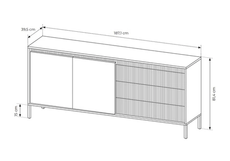 Komoda z szufladami Sesti 187 cm czarna funkcjonalna i pojemna komoda o wyjątkowym designie idealna do salonu sypialni lub przedpokoju