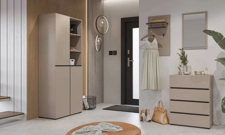 Zestaw mebli do przedpokoju Cross ciemny beżowy nowoczesny design funkcjonalna oraz praktyczna garderoba do przedpokoju