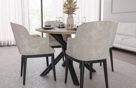 Stół Lyon 100x138 cm dąb artisan / czarny stylowy stół do jadalni osadzony na designerskich nogach typu pająk regulacja wysokości