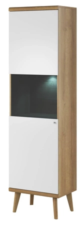 Meblościanka Primo dąb riviera / biała nowoczesny design obrzeża wykończone specjalną okleiną bezpieczne szkło hartowane