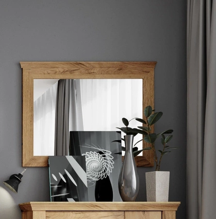 Lustro wiszące Antica 127x77 cm dąb craft złoty prostokątne lustro w ramie idealny dodatek do przedpokoju sypialni lub garderoby