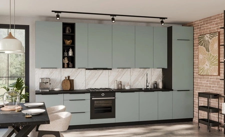 Zestaw mebli kuchennych Treviso Bl 390 cm stylowe szafki kuchenne z frontami wykonanymi w technologii anti fingerprint metalowe uchwyty