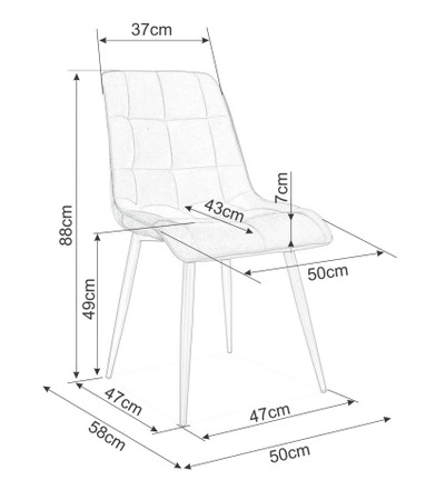 Krzesło tapicerowane Chic Matt 43x50 cm szare stylowe oraz funkcjonalne krzesło z metalowymi nogami