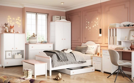 Skrzynia na pościel Luna biały / różowy funkcjonalny dodatek do pokoju dziecięcego stworzy dodatkową przestrzeń do przechowywania