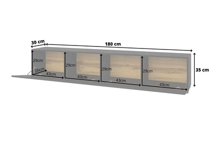 Szafka RTV Ava 180 cm czarna z możliwością powieszenia nowoczesny design szafki pod telewizor drzwi otwierane do dołu