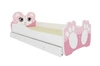 Łóżko Bear 80x160 cm biały / różowy małe łóżko z materacem i szufladą na pościel w kształcie misia z uroczym nadrukiem kotka
