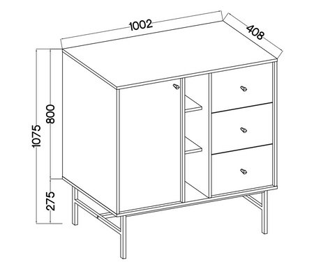 Komoda z szufladami Kioto III 100 cm czarny grafit nowoczesny design praktyczne półki złote uchwyty stabilny metalowy stelaż