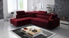 Narożnik z funkcją spania Nausa III bordowy lewostronny velvet stylowy komfortowy narożnik regulowane zagłówki pojemnik na pościel