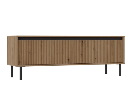 Zestaw mebli Osaka dąb evoke / czarny minimalistyczny design podkreślony modną kolorystyką wysokie metalowe czarne nogi gustowny ryflowany front