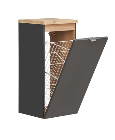 Szafka łazienkowa wisząca Capri 35 cm czarny / dąb craft złoty funkcjonalna szafka wyposażona w kosz na pranie metalowy uchwyt