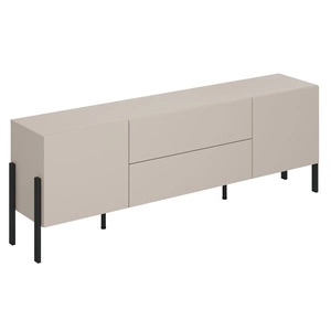 Szafka RTV Jukon 204 cm beżowa elegancka forma szafki z szufladami w nowoczesnym stylu system otwierania push to open metalowe czarne nogi