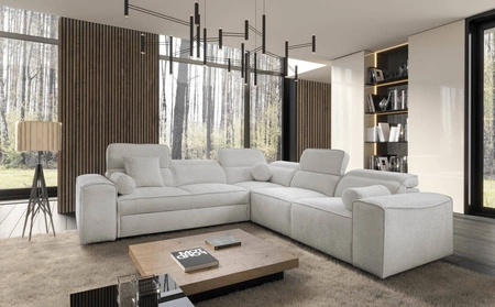 Narożnik z funkcją spania Viano III szary popiel prawostronny narożnik z pojemnikami na pościel doskonały do nowoczesnych wnętrz