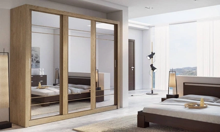 Szafa przesuwna z lustrem Arti 250 cm dąb shetland pojemna szafa do sypialni lub przedpokoju drzwi szafy wykończone dużymi lustrami