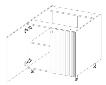 Zestaw mebli kuchennych Chevron / Verdi 260 cm szafki kuchenne z subtelnym wzorem jodełki na frontach czarne metalowe uchwyty