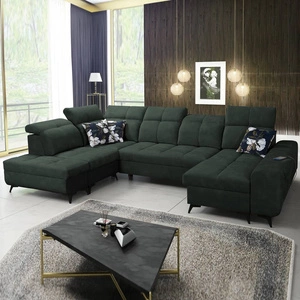 Narożnik z funkcją spania Buffalo VI zielony prawostronny funkcjonalny i stylowy narożnik rozkładany z trzema pojemnikami na pościel