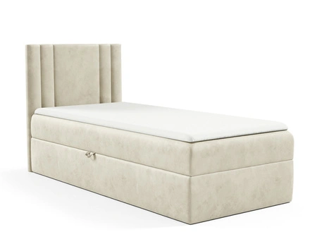 Łóżko kontynentalne Alia 80x200 beżowe nowoczesny styl idealne łóżko do pokoju dziecięcego subtelne pionowe przeczycia na wezgłowiu