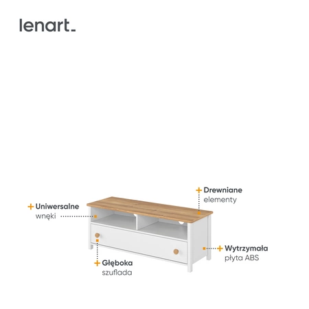 Szafka RTV Story 120 cm biały / dąb nash stylowa szafka pod telewizor idealna do pokoju młodzieżowego o subtelnym wykończeniu