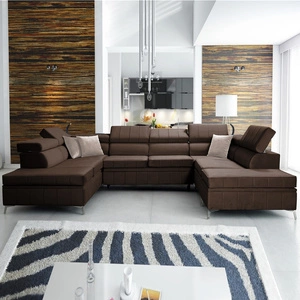 Narożnik z funkcją spania Rava VIII brązowy lewostronny elegancki design gustowna bryła z gwarancją komfortu miękka tkanina