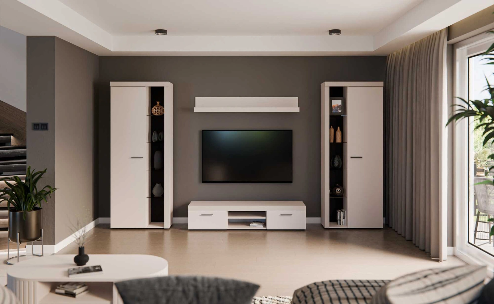 Meblościanka do salonu Rene w kolorze beż piaskowy